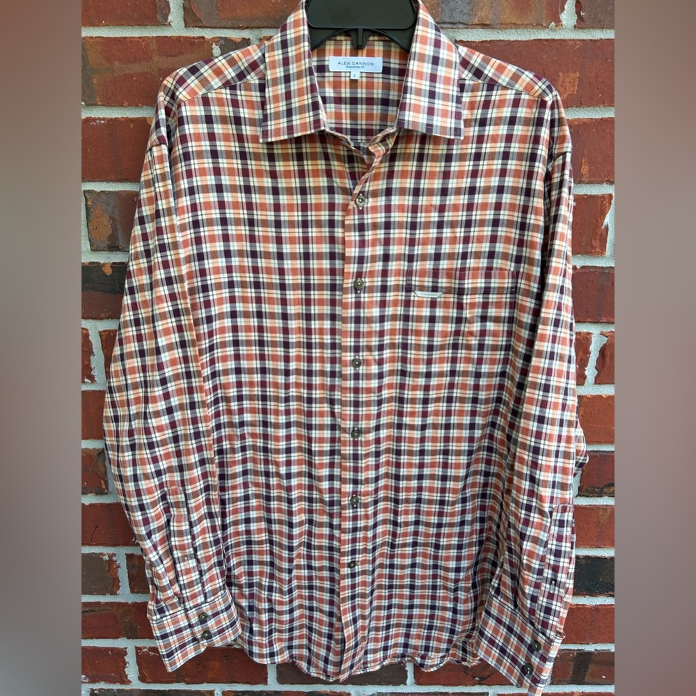 Alex Cannon Mens Long Sleeve Button Down Large Plaid Shirt